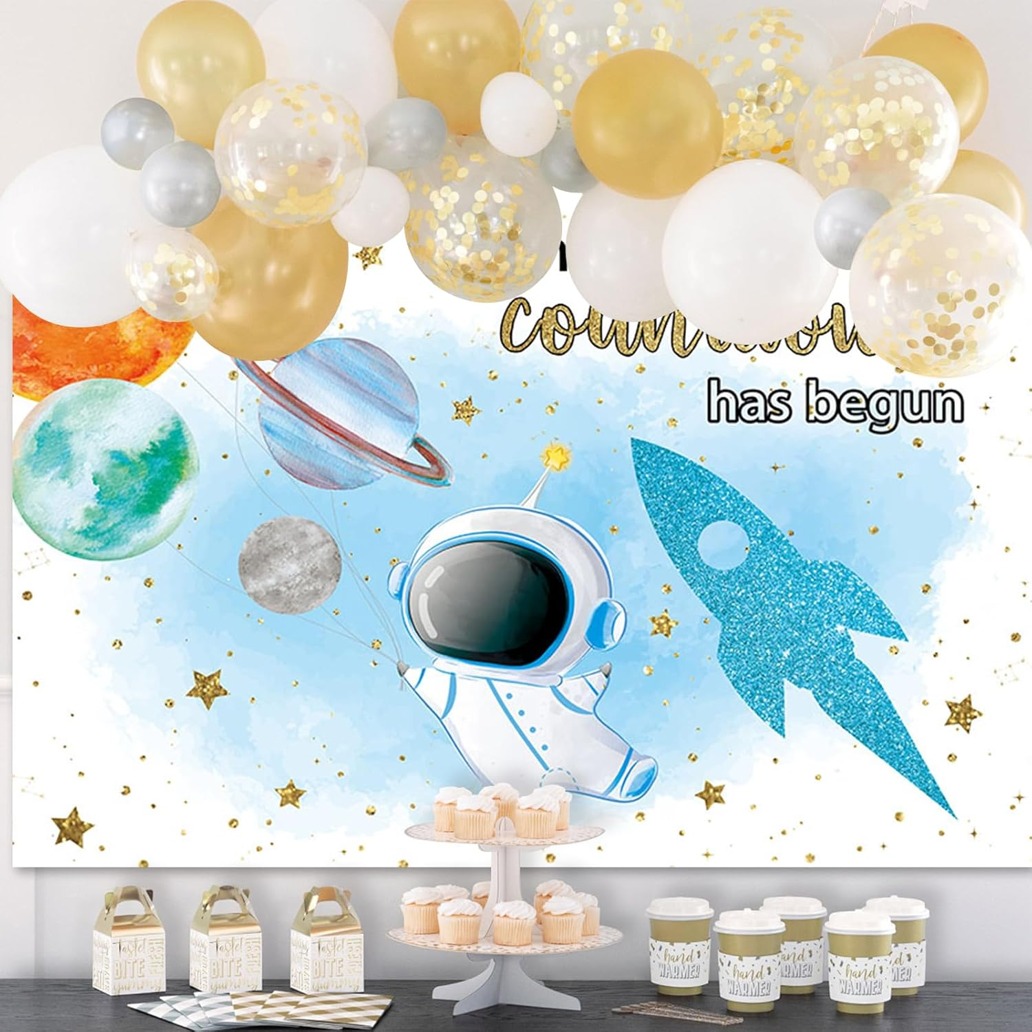 APROPHIC Space Baby Party Background Blue Astronaut Boy Countdown Hat Started Background Rocket Planet Baby Shower Decoration Banner Photography Background 210 X 150 Cm image number 4