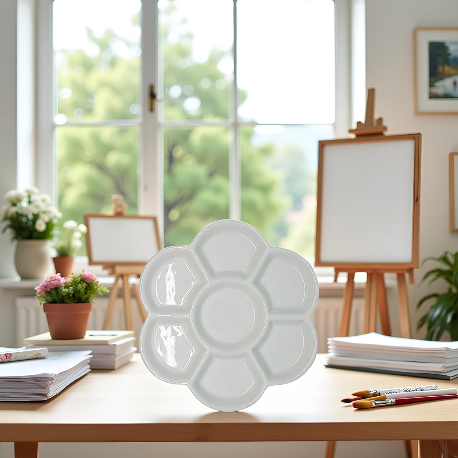 White Porcelain Watercolor Palette - Washable Ceramic Paint Tray with Non-Stick Surface | Professional Artist-Grade Mixing Palette for Studio and Outdoor Painting image number 6