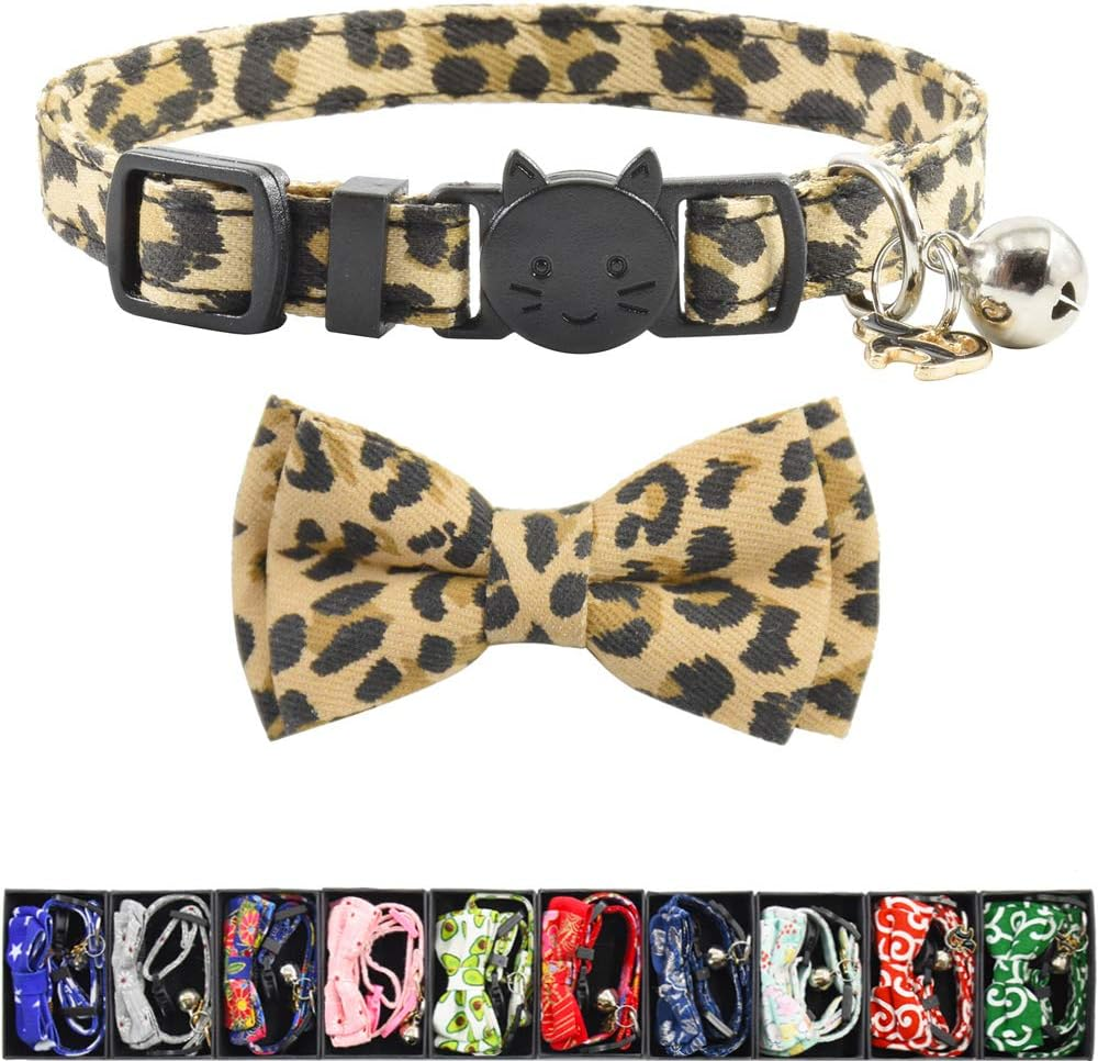 Xpangle Bowtie Cat Collars Breakaway with Bell, Adjustable Cute Kitty Collars Safety Buckle Kitten Collar for Cat Puppy 7.5-11In