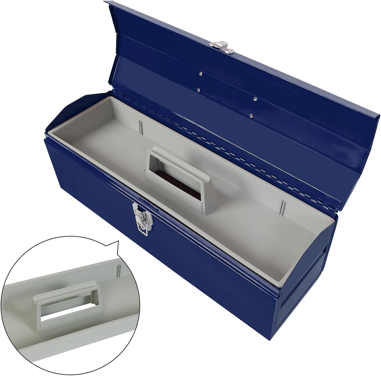 TCE ATB101U-1 Torin Portable Steel Tool Box: 19" Hip Roof Style with Metal Latch Closure and Removable Storage Tray, Blue image number 6