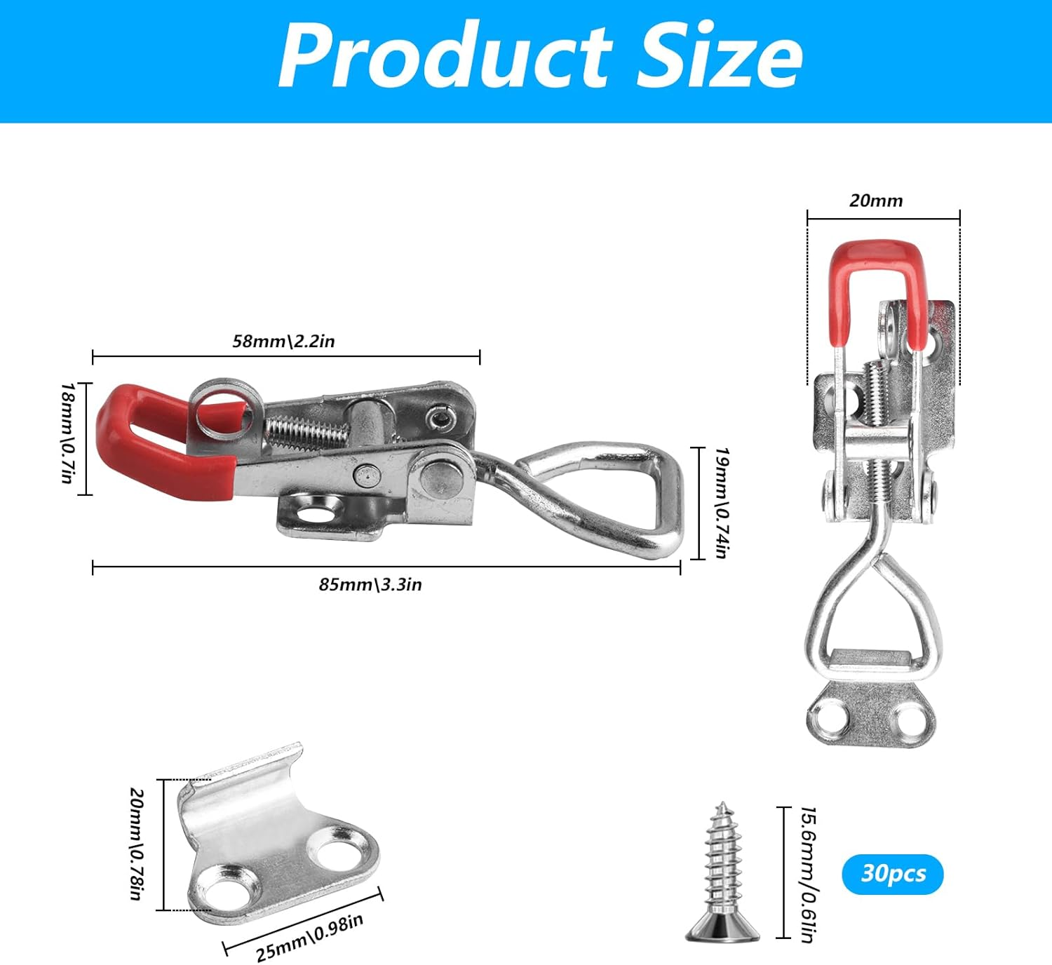 Pack of 6 Crate Lock Tension Clasp, Metal Snap Closure, Side Wall Lock, Adjustable Lever Lock, Lever Lock for Boxes, Cupboards, Locking Hooks, Door Latches, Holds 100 Kg