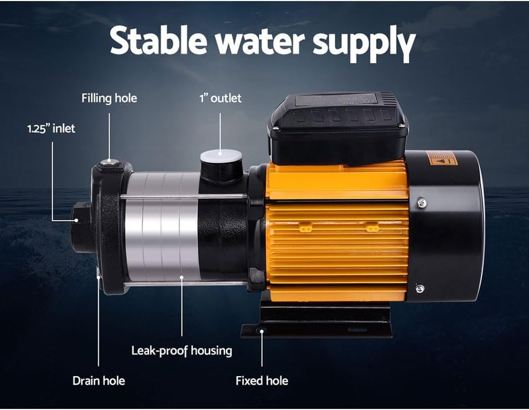 Giantz Water Pump, 2000W Max. Electric High Pressure Garden Pumps Controller Irrigation for Pool Pond Rain Tank Home Farm Clean, Multi Stage Fully Automatic Anti-Rust Black Yellow image number 3