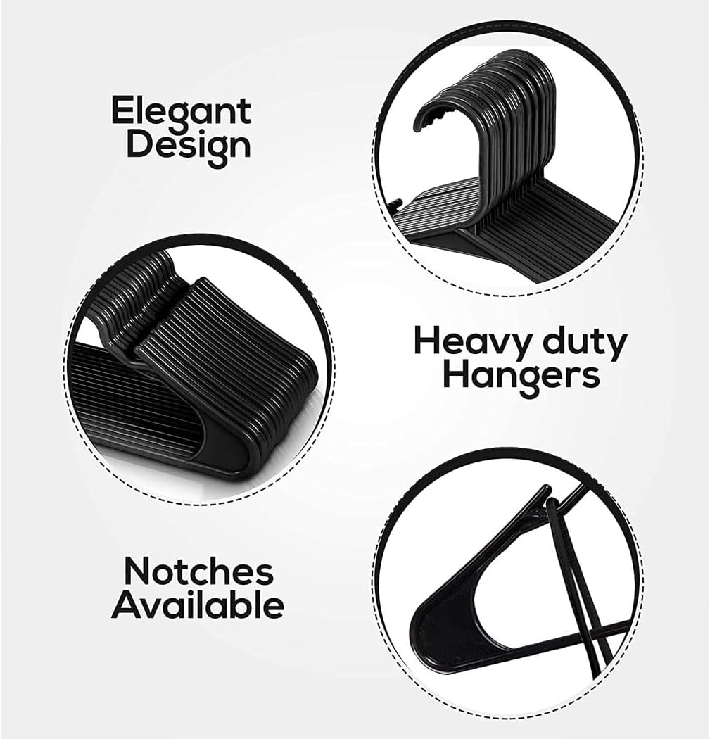 Idopick Plastic Clothes Hangers, 60 Pack Non-Slip Suit Clothes Hangers Space Saving for Coats, Shirt Dress, Tie, Pants & Closet Organizer,Black (Black) - White image number 3