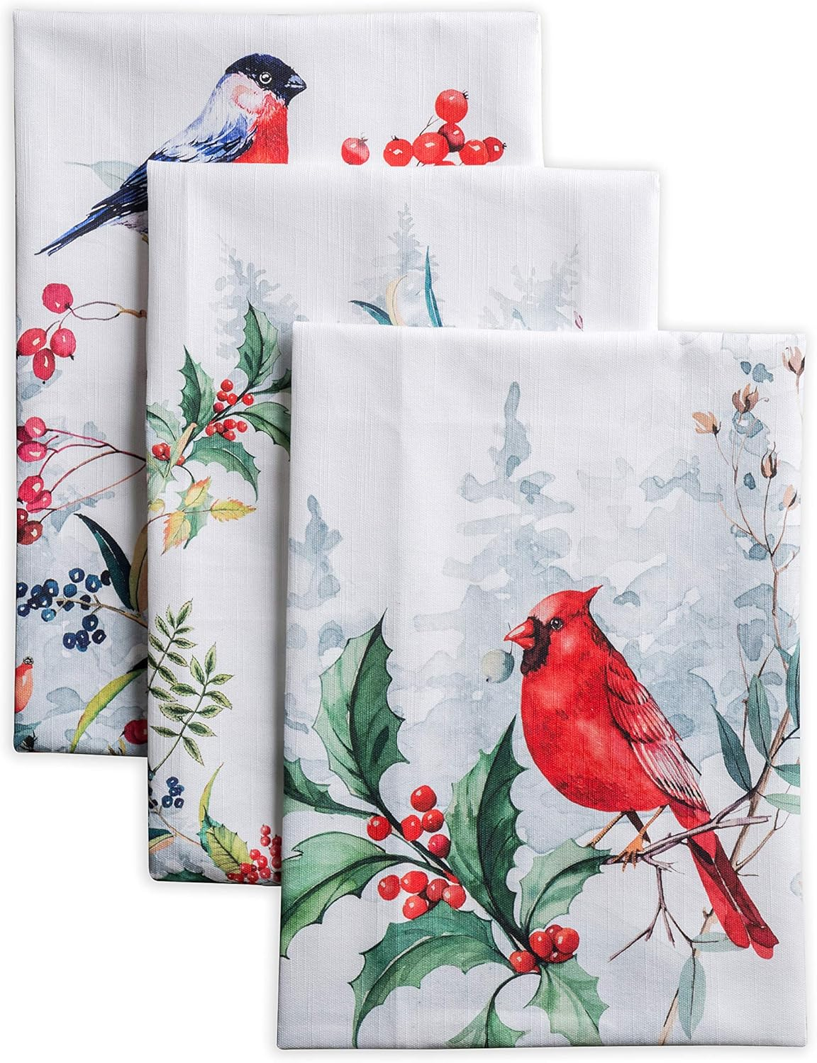 Maison D'Hermine Kitchen Towels Set of 3 100% Cotton 27.50" X 20" Reusable Cloth Tea Dish Towels Absorbent with Hanging Loop for Kitchen, Home, Dining, Cocktail Parties (Holly Time)