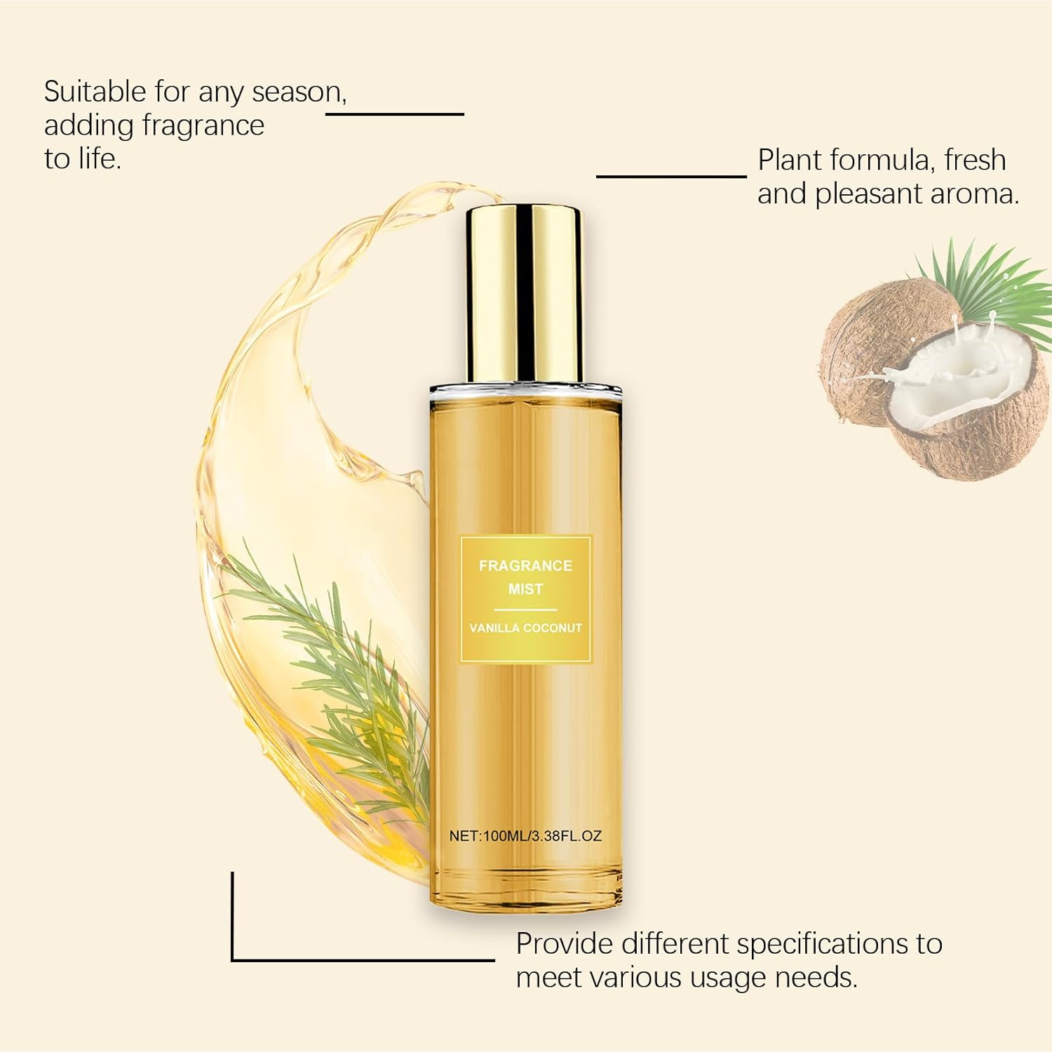 Vanilla Coconut Body Spray for Women - Long-Lasting Light Fragrance Mist for Hair and Skin Care, Vanilla Body Spray, Hydrating & Refreshing with Delicate Charming Aroma, for Daily Use (8 Bottles)