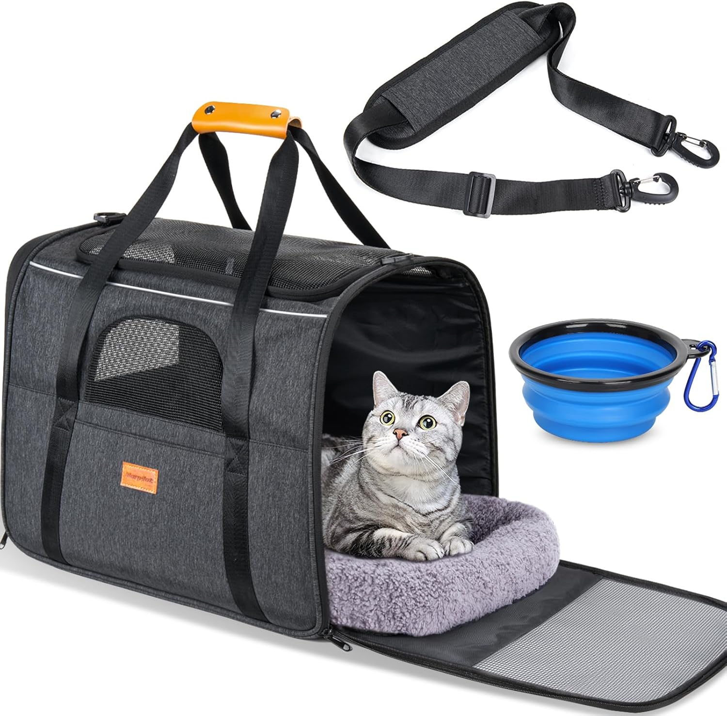 Morpilot Cat Carrier with Wheels Airline Approved, Pet Dog Carrier with Wheels for Small Dogs, Rolling Cat Carrier for Large Cats Puppy Stroller Detachable and Foldable Pet Travel Bag Dark Gray