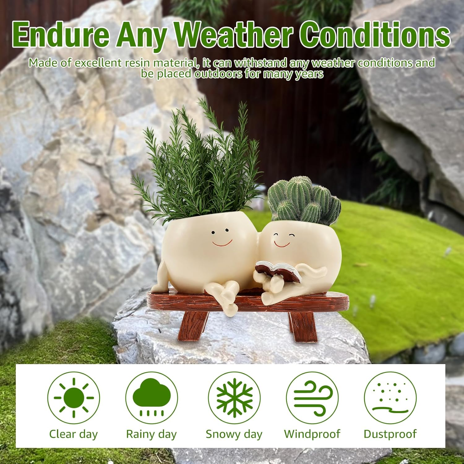 Smily Face Plant Pot, Cute Resin Double Head Planter with Drainage Hole, Novelty Design Chair Succuent Flower Pot, Modern Lady Head Vase Girl Face Planter, Desk Decor Planter for Home or Garden D&eacute;cor image number 2