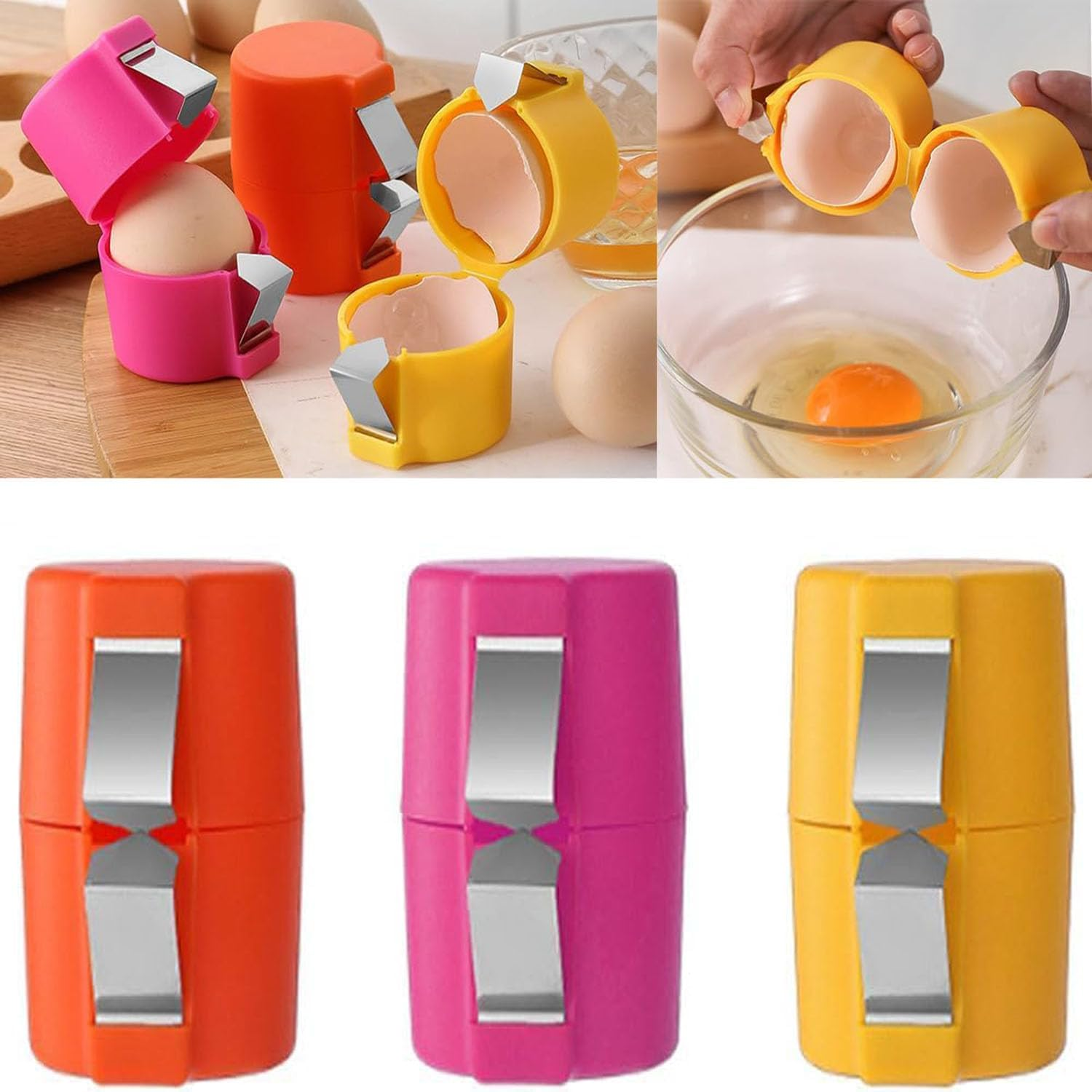 3Pcs Egg Shell Opener, Egg Opener Tool, Egg Shell Breaker, Egg Cracker Separator Handheld Egg Opener, Egg Peeler Tool, Kitchen Gadgets for Cooking Camping (Orange&Pink&Yellow)