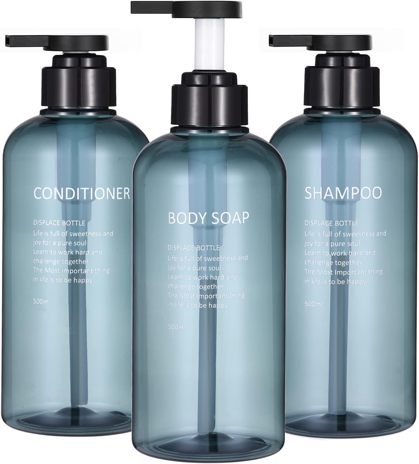 16.9 Oz Shampoo and Conditioner Dispenser with Black Plastic Pump, 3 Pack Shampoo Conditioner Body Wash Dispensers, Shower Soap Dispensers, Blue Plastic Refillable Shampoo and Conditioner Bottles