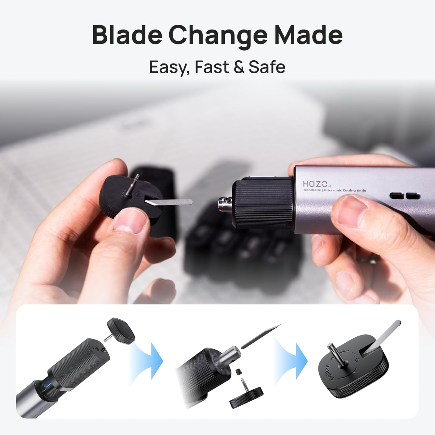 HOZO 10Pcs Neoblade 06 Double Edge Blade, Moisture-Proof Blister Pack, for Precision Engraving & Sharp Groove Carving, Spring-Loaded Safety Dispenser, Disposal Slot, Stackable Blade Storage Box image number 5