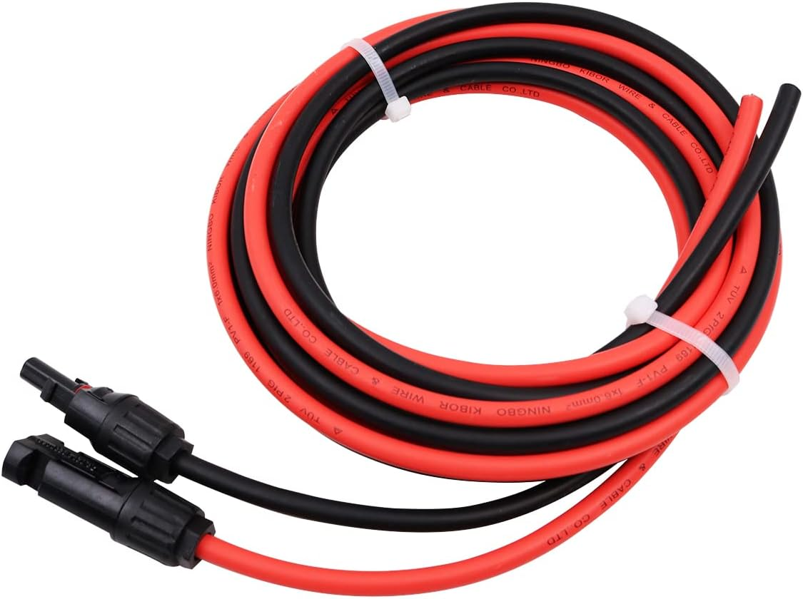 ZONADA Pair of 3M 6Mm2 Single Core Extension Cables with Connectors for Solar Panels and Solar Systems 3 Meters (9.8 Feet) Cable with Plug image number 2