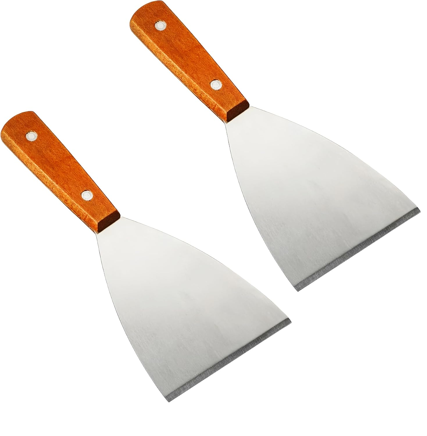 2 Piece Stainless Steel Grill Scraper Tool, with Wooden Handle, Versatile Grill Scraper Tool for Cooking of Pancakes, Pizzas, Beveled Edges image number 5