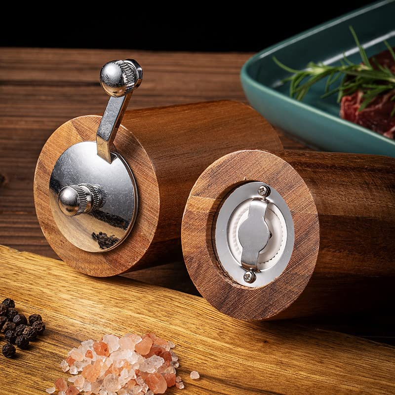 Wood Salt and Pepper Grinder Salt Grinder Pepper-Refillable Salt Pepper Mill Grinder Pepper Grinder with Adjustable Ceramic Grinding Rotor Wooden Manual Spice Grinders Mills (1 PCS) image number 1