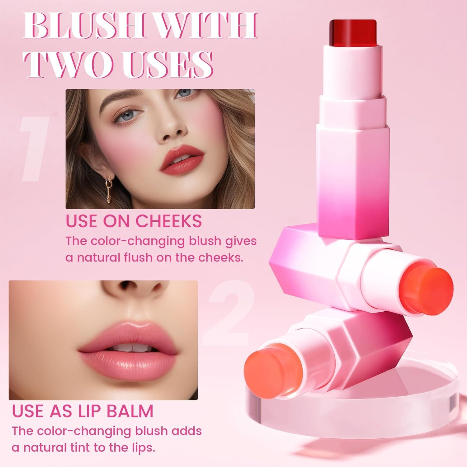 DAGEDA Jelly Blush Stick, High Pigmented Blush for Cheek with Nature Transparent Finish Blush Makeup, Buildable Long Lasting Moisturising Lip & Cheek Tint Blush - #03 - 01 image number 6