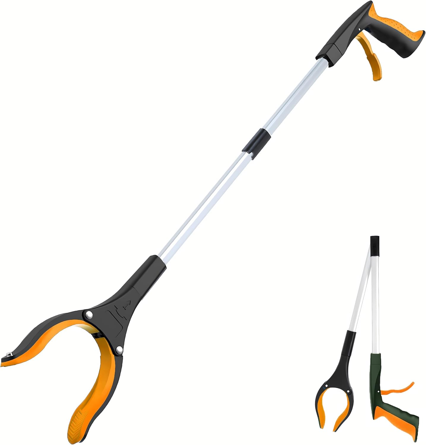 Reacher Grabber - Foldable Gripper and Reaching Tool - 32&rdquo;Extra Long Handy Trash Claw Grabber, Mobility Aid Reaching Assist Tool for Trash Pick Up, Litter Picker, Arm Extension (Orange) - Black Blue image number 2