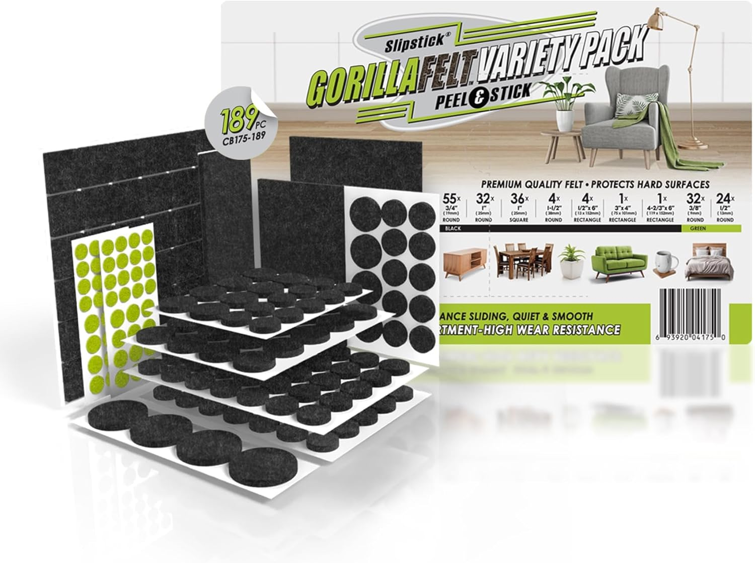 Slipstick Gorilla Felt Furniture Pads (189 Piece Variety Pack) Premium Furniture Pads & Chair Leg Floor Protectors for Hardwood Floors & Hard Surfaces image number 5