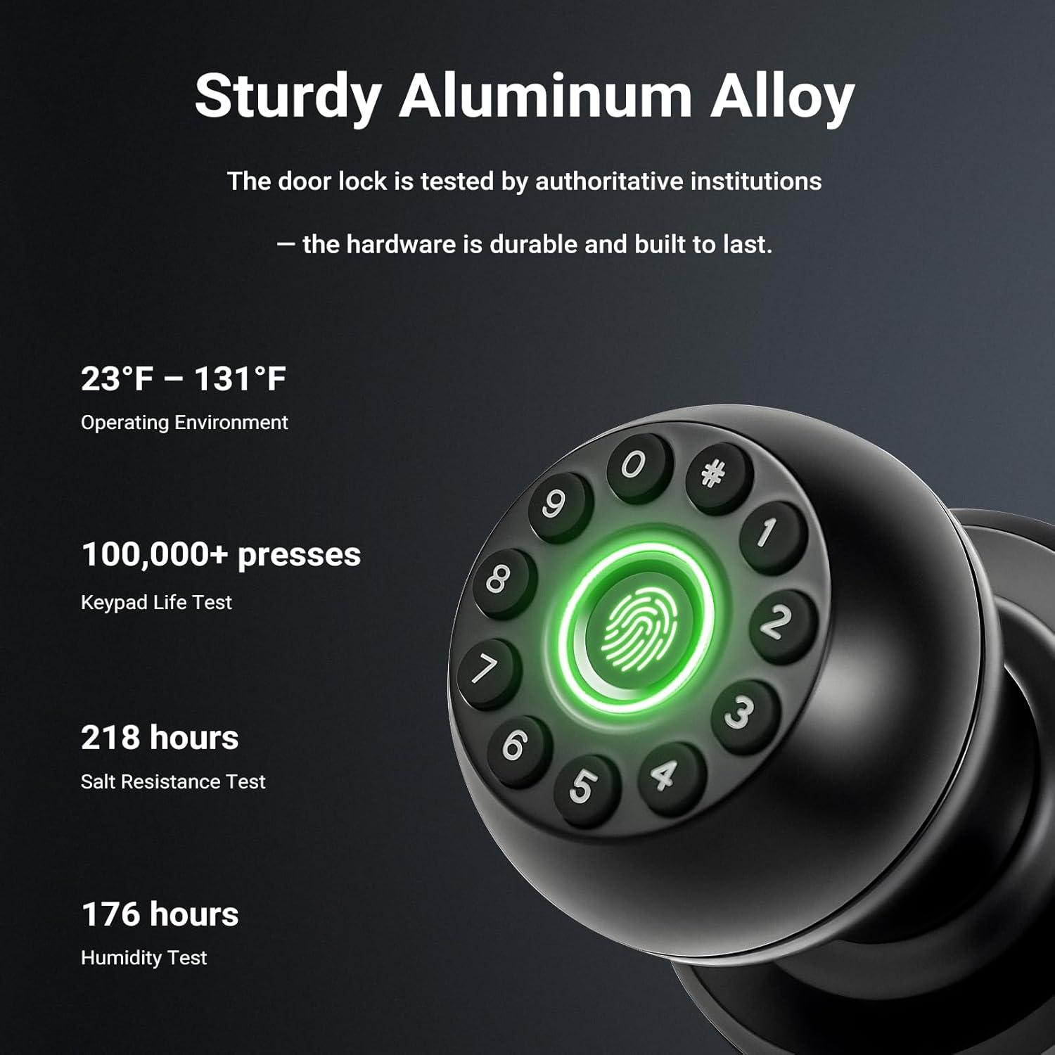 Smart Fingerprint Door Lock with Keypad & App Control, Biometric Keyless Entry Door Knob with Auto Lock, Thumb Print, Code & Keys for Home, Bedroom, Office (Matte Black) image number 6