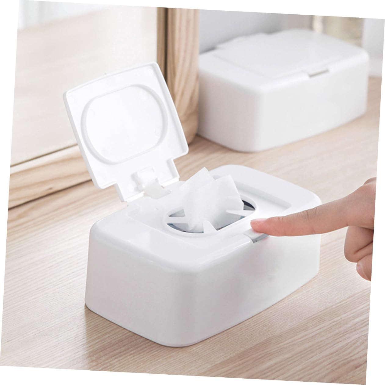 TIDTALEO 4Pcs Plastic Wipe Box Reusable Tissue Holder Push Button White for Living Room Bedroom Nursery Storage image number 1
