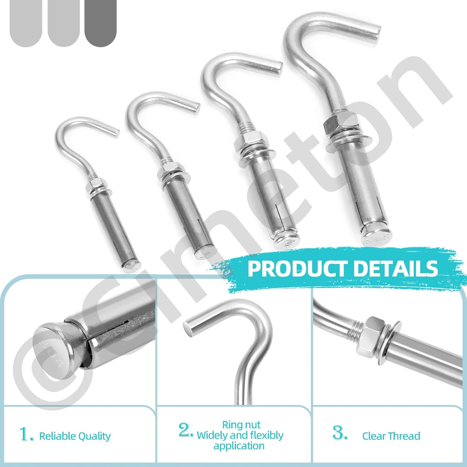 Cimeton 6Pcs M12 Concrete Wall Hook 304 Stainless Steel Expansion Hook Heavy Duty Hook Concrete Wall Hook Screw Open Cup Hook Heavy Duty Hooks Expansion Bolts image number 1