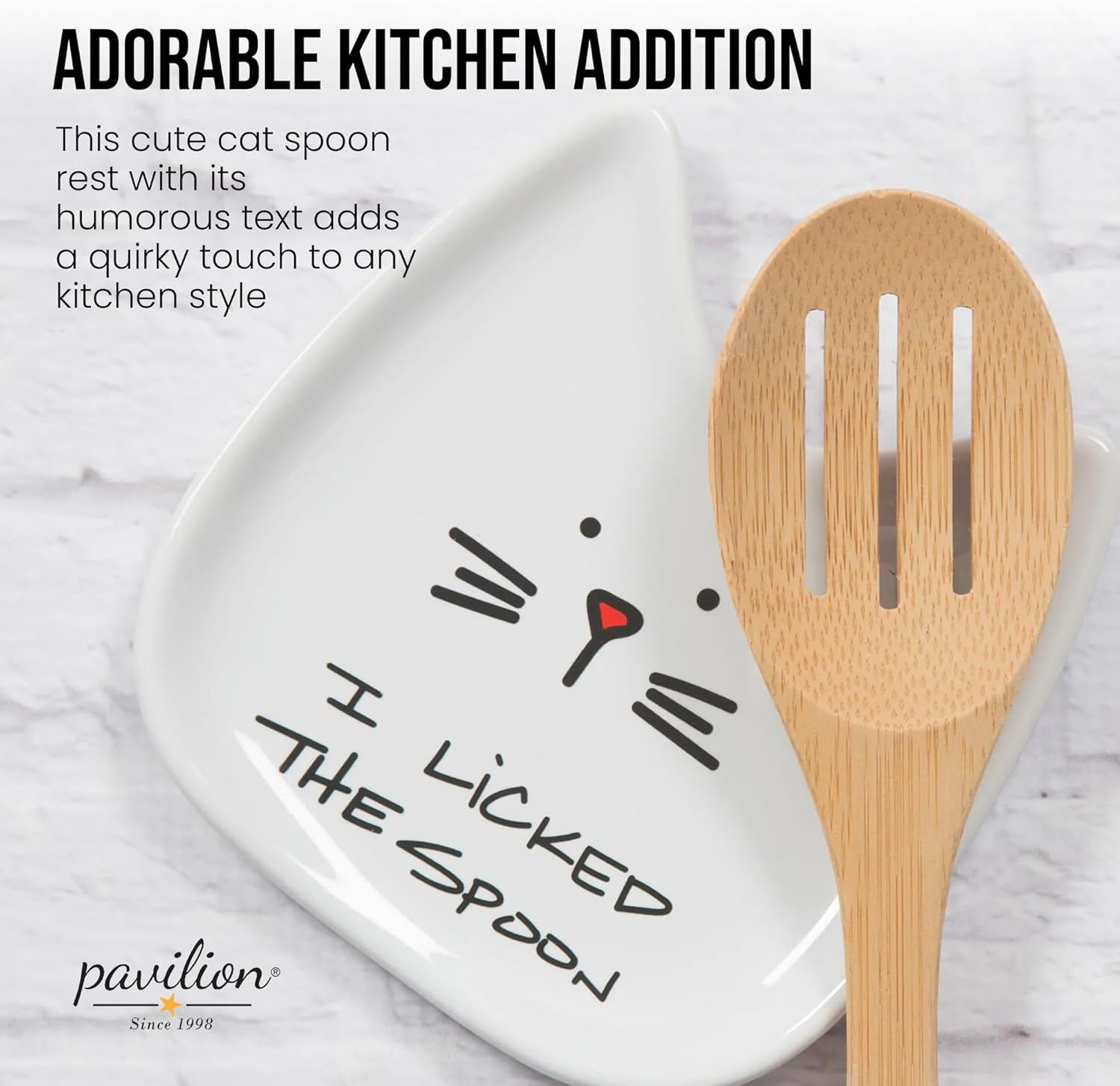 Pavilion Gift Company Blobby Cat, Cat Spoon Rest I Licked the Spoon, 5", White