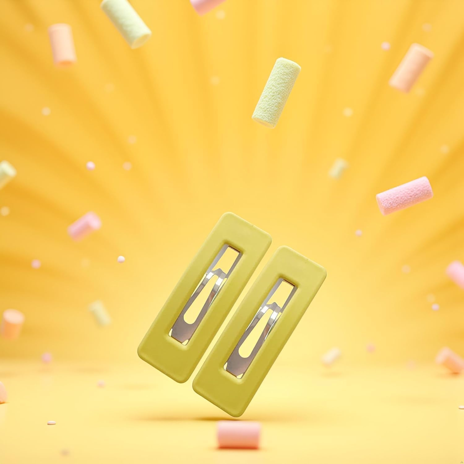 2Pcs Yellow Fashion Styling Hair Clips for Women and Girlswoman Matte Candy Color Square Buckle Bangs Hairpin Hair Clip Barrette Hair Clips image number 2