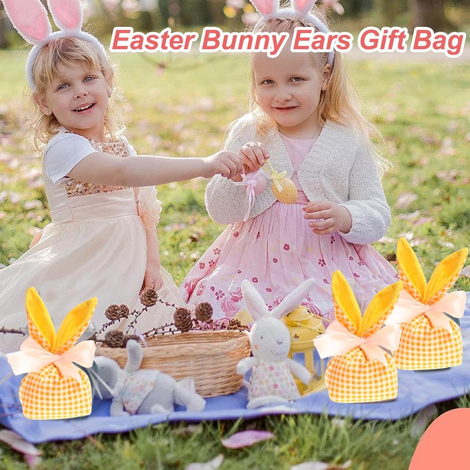 Easter Bunny Treat Bags,Bunny Ears Goodie Bags Candy Storage | 5X Gift Pouches Reusable with Bow, Party Favors, Easter Decorations Party Supplies for Packaging - A image number 7