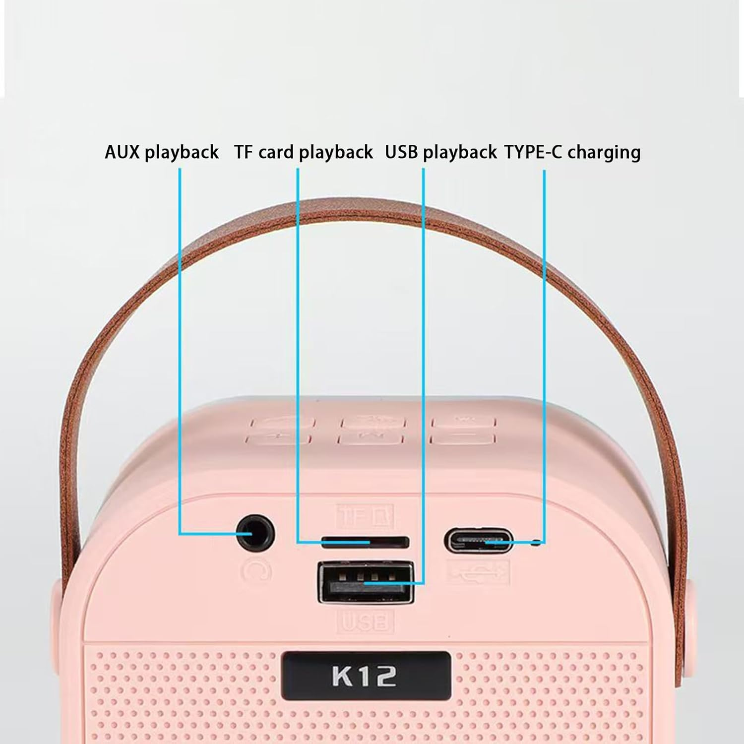 Mini Karaoke Machine for Kids and Adults Portable Bluetooth Speaker with 2 Wireless Microphones Pink Color image number 3