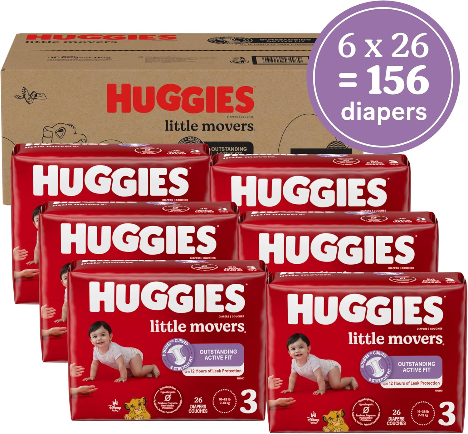 Huggies Baby Diapers Size 3, 156 Ct, Little Movers image number 5