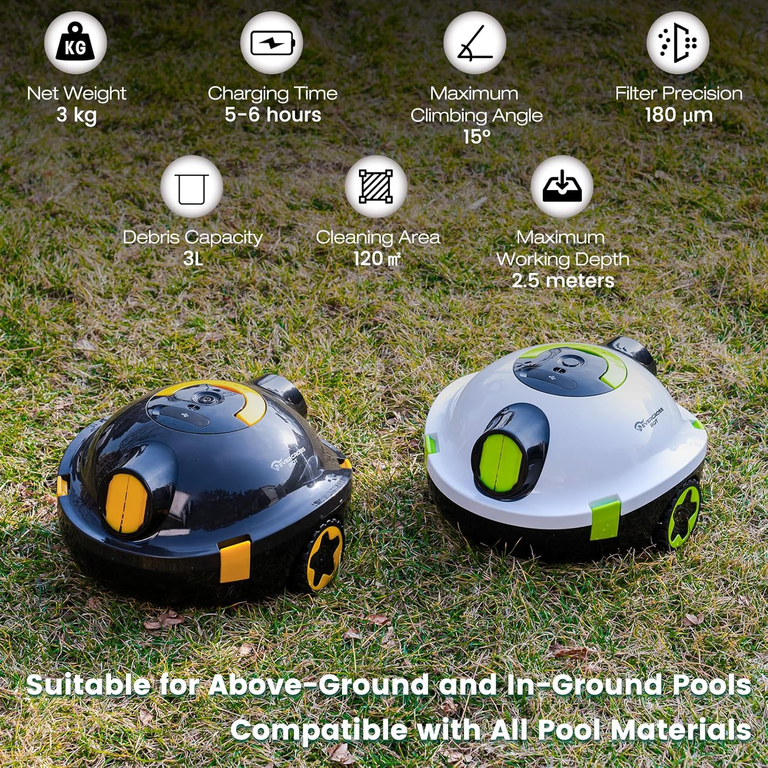 Y10 Robotic Pool Cleaner, Floor Cleaning, 100 Mins Runtime, Auto-Dock, 180&Mu;m Filter, Cleans up to 120㎡ & 2.5M Deep image number 5