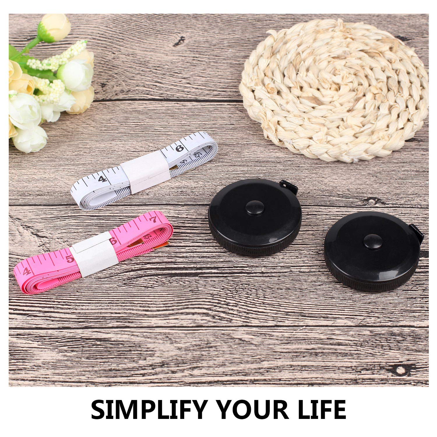 Phinus 4 Pack Retractable Tape Measure for Tailor, Sewing, Body Measurement, Black, White and Pink