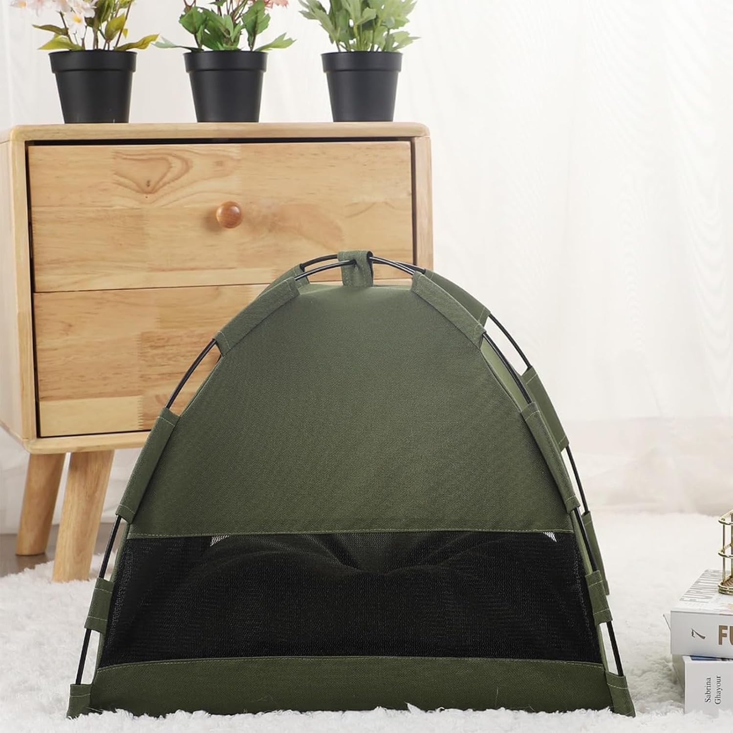 Cozioz Cute Pet Teepee Tent - Foldable Cat & Dog Bed with Thick Mat, Perfect for Indoor or Outdoor Use (Cats, Puppies, Bunnies) (Green, L) image number 1
