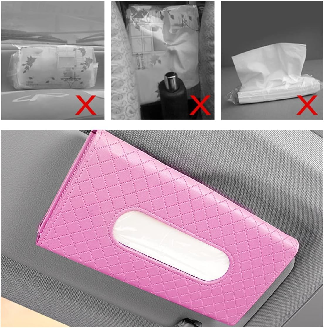 Car Tissue Holder, Sun Visor Napkin Holder, Car Visor Tissue Holder, PU Leather Backseat Tissue Case Holder for Car,Vehicle (Pink) image number 4