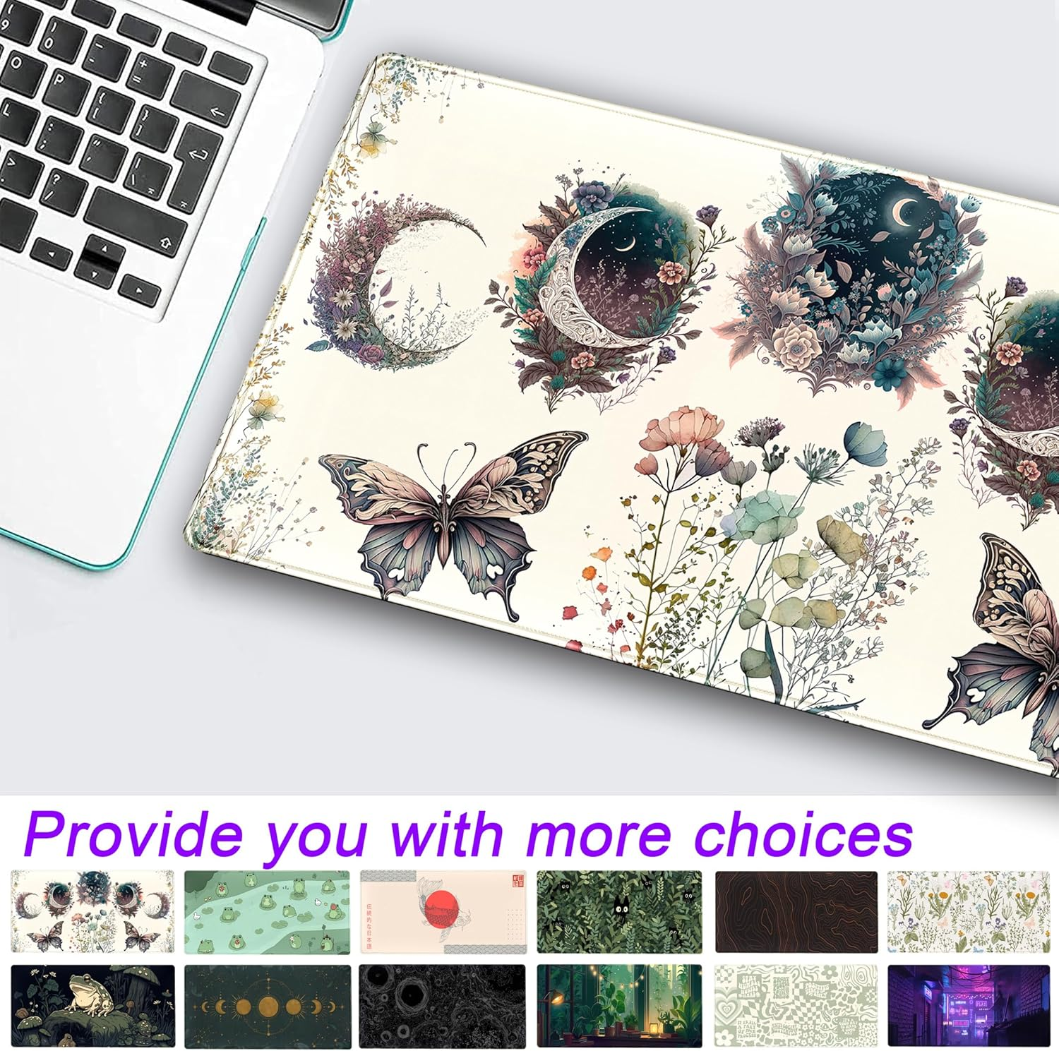 DCJJM Beige Flowers Desk Mat Mousepad Cute Boho Plants Large Extended Gaming Mouse Pad XXL, Aesthetics Floar Butterfly Moon Laptop Keyboard and for Office Gamer Decor, 31.5X15.75X0.12 in (DMXC08) - Beige Flowers image number 2