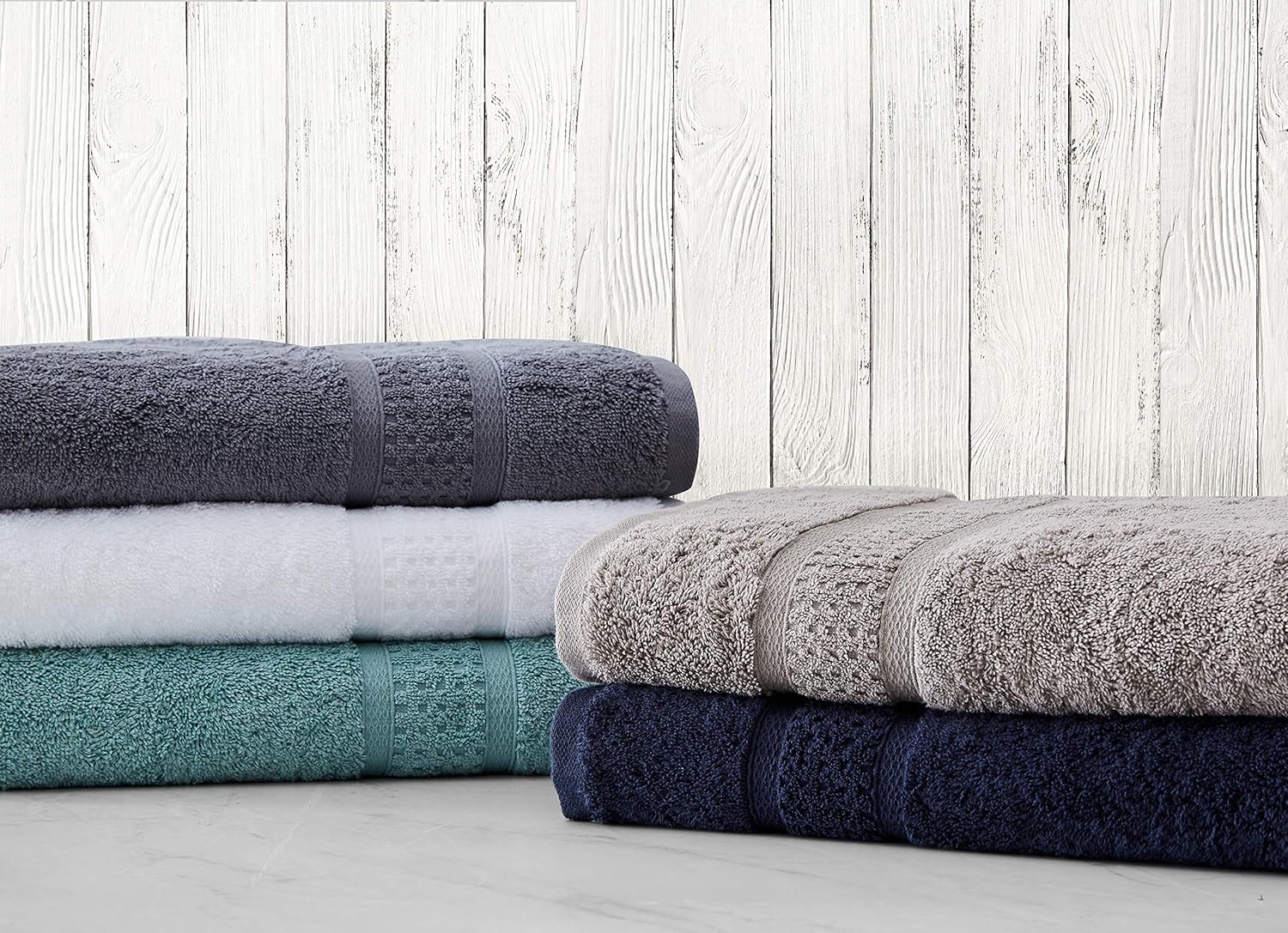 Nautica - 6 Piece Bath Towels, Absorbent & Fade Resistant Cotton Towel Set, Fashionable Bathroom Decor (Oceane Grey, 6 Piece) image number 5