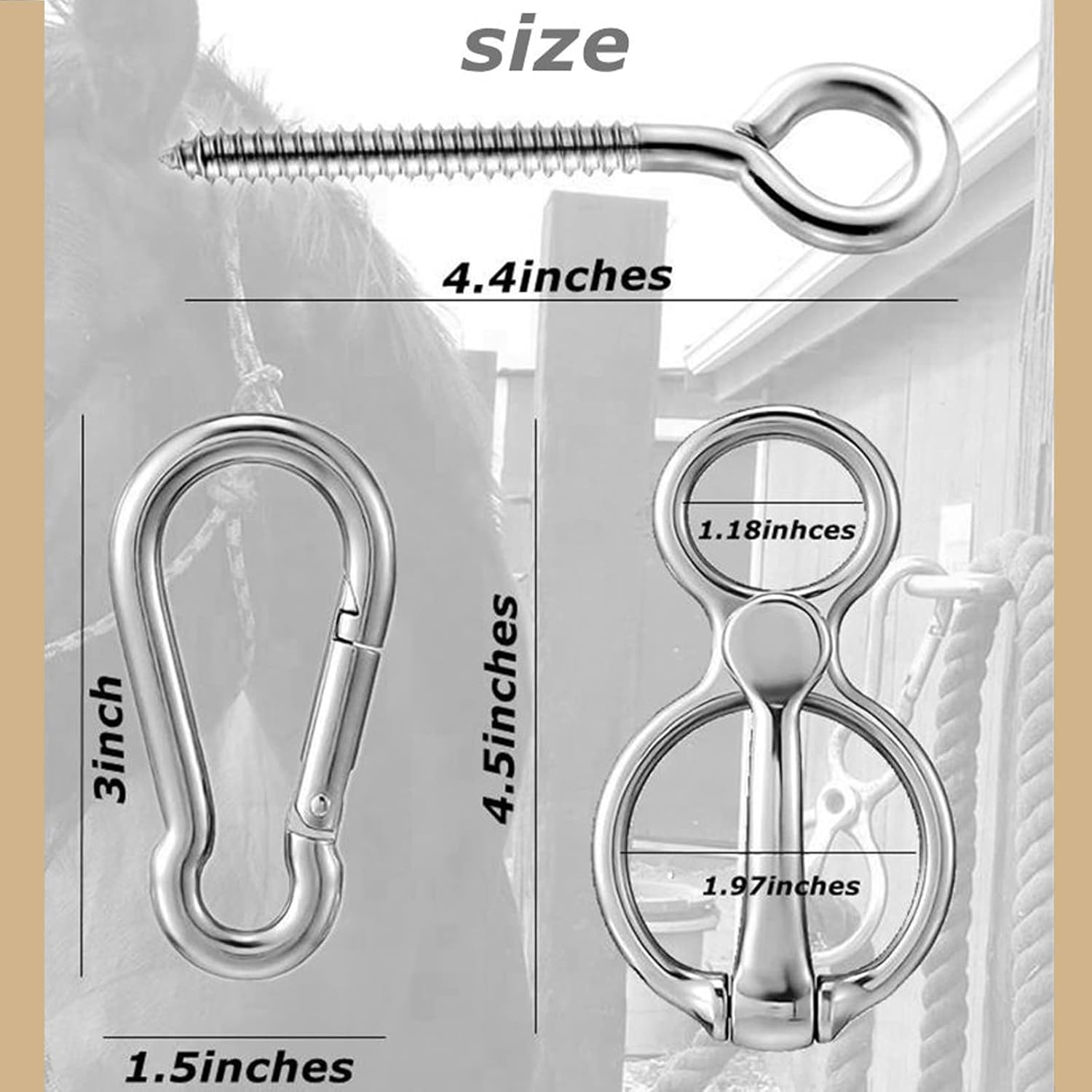 Horse Tie Ring, Heavy Duty Stainless Steel Tie Ring Horse Training Equipment Horse Tack and Supplies with Eye Bolt,Quick Snap,Humane and Safe Tie Way image number 4
