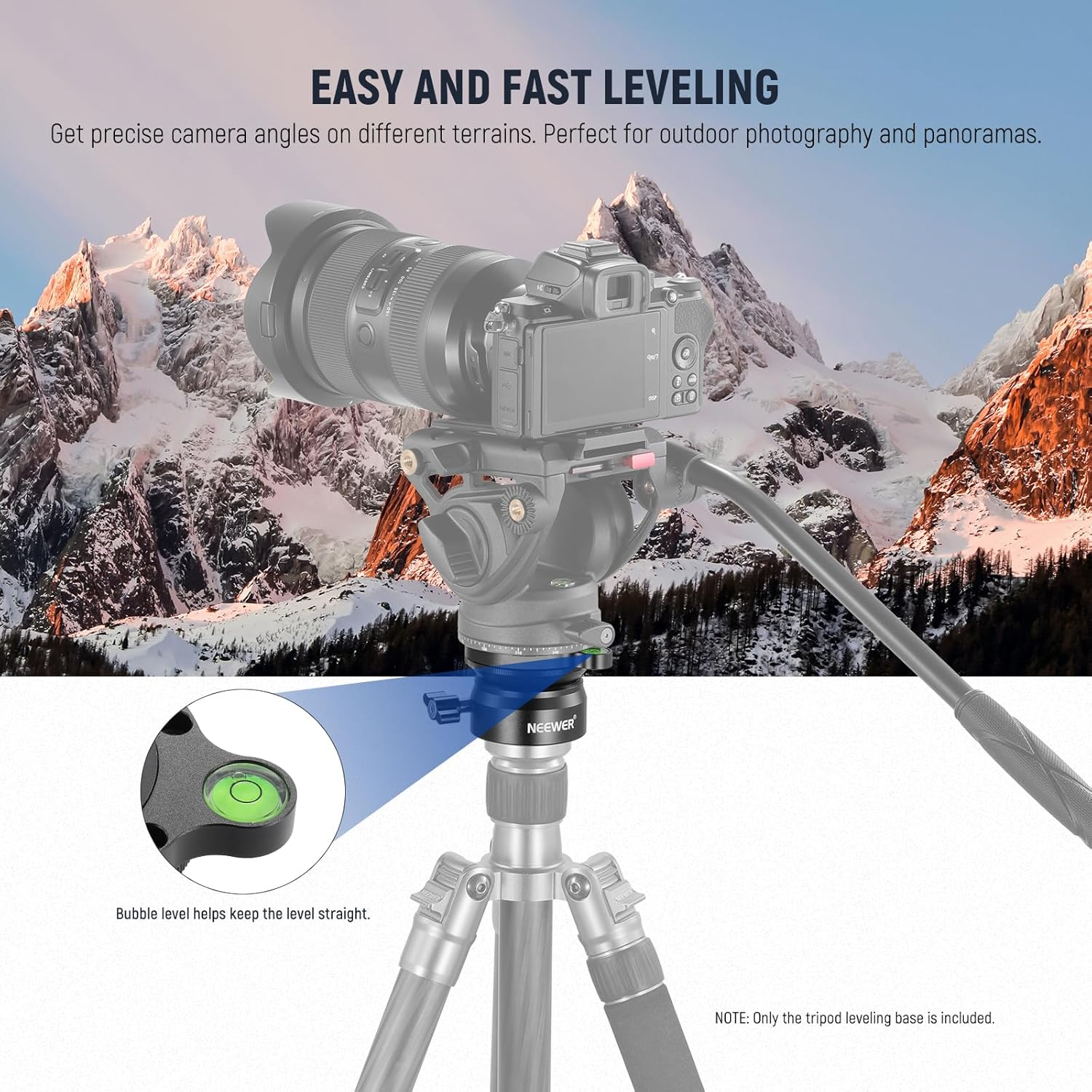 NEEWER Tripod Leveling Base (⌀50Mm) Camera Leveler, Bubble Level Aluminum Adjusting Plate with 1/4" 3/8" Mounting Screw Tripod Head Compatible with Canon Nikon Sony DSLR Camera Camcorder, GM11 image number 4