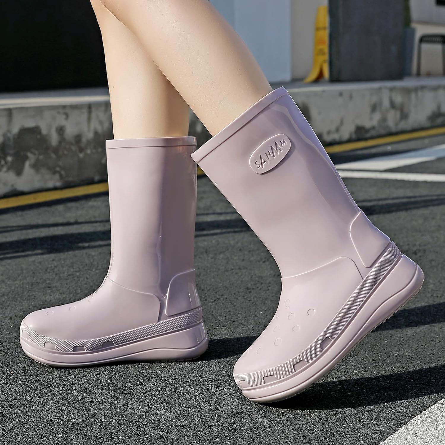 Rain Boots for Women and Men, Comfort Lightweight Cute Rubber Boots, Women'S Mid Calf Waterproof Garden Boots, Platform Rubber Chelsea Ankle Adult Soft Rain Shoes and Outdoor Work Shoes