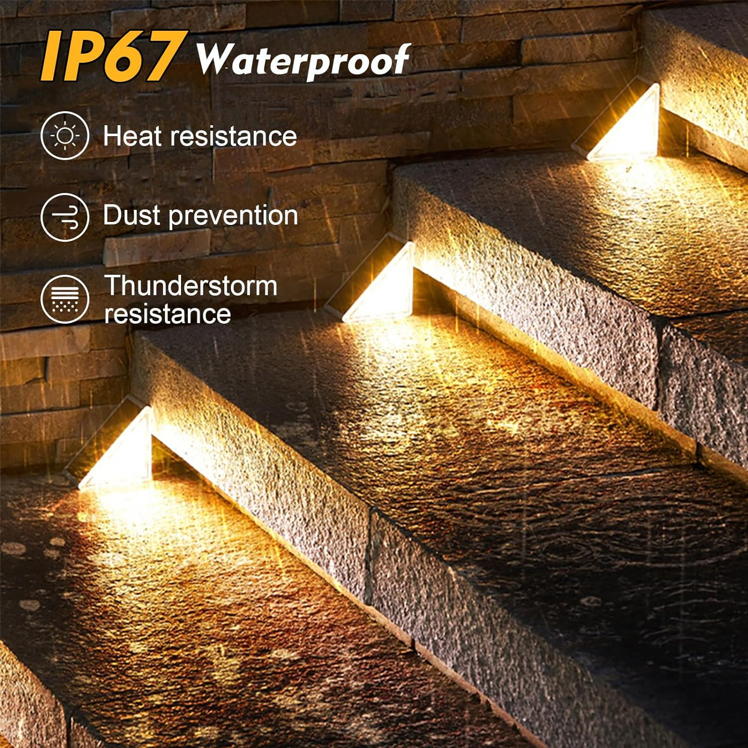 Solar Stair Lights, Dusk to Dawn Step Lights, IP67 Waterproof Outdoor 3000K Warm White Deck Lights Decoration Lights for Yard, Patio, Garden, Walkways, Front Door, Pathway (Warmwhite 4 Pack)