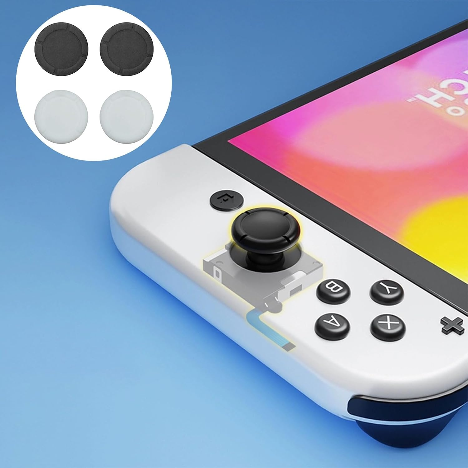 Xolixorium 4PCS Replacement Thumb Caps for Nintendo Switch & Switch Lite - Soft Silicone Analog Thumbstick Grips Compatible with Joy-Con Controllers (Black and White) image number 5