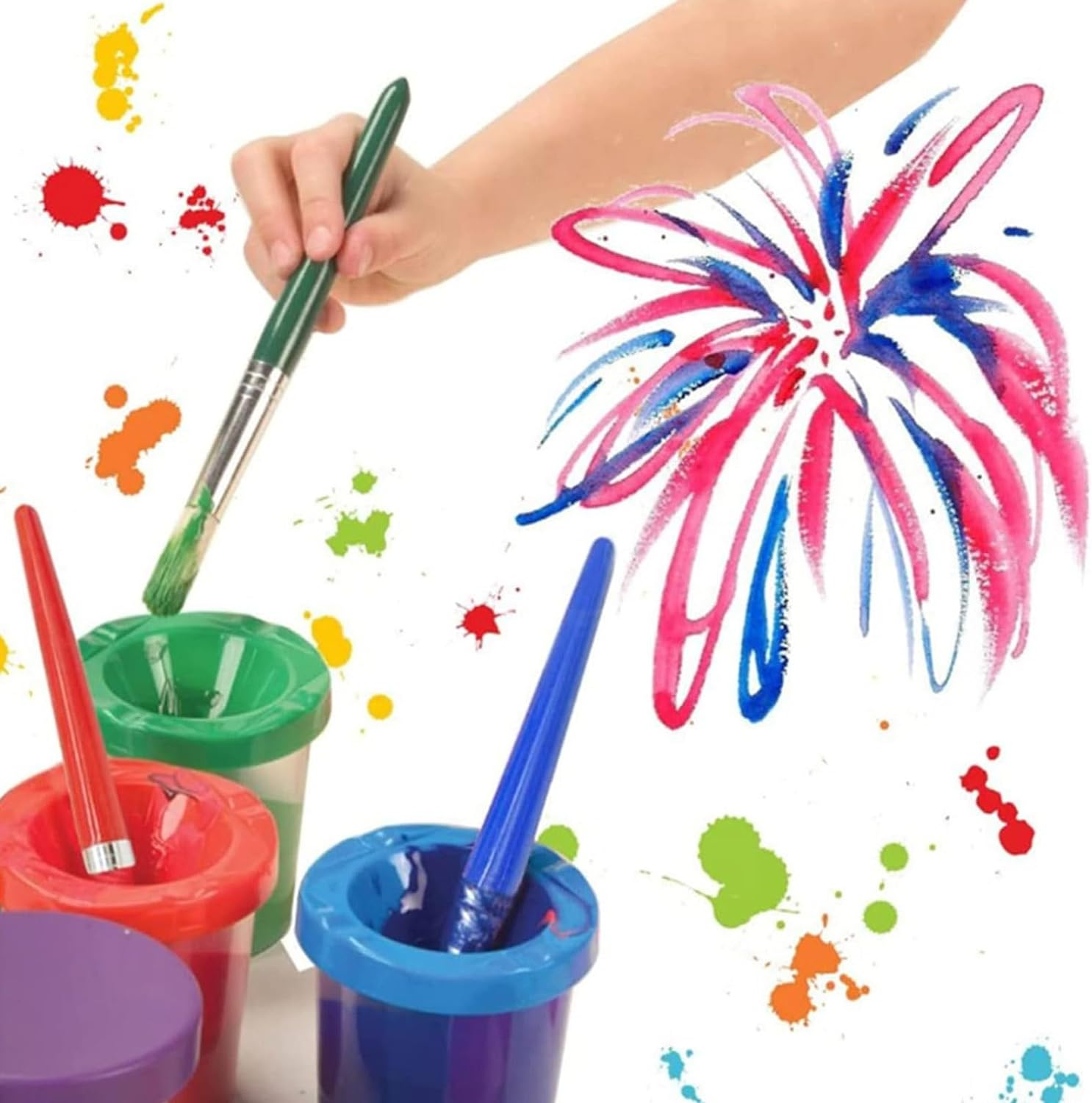 4 Pieces Assorted Colored Children'S Paintbrushes Spill Proof Paint Cups and Paint Brushes for Kids image number 6