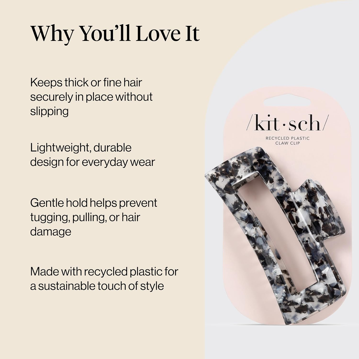 Kitsch Recycled Plastic Large Claw Clip, Big Open Shape Hair Clips for Women, Large Hair Claw Clips & Jaw Clips, Big Claw Clips for Thick Hair, Claw Hair Clips for Girls (1Pc, Black) - Leopard Print image number 2