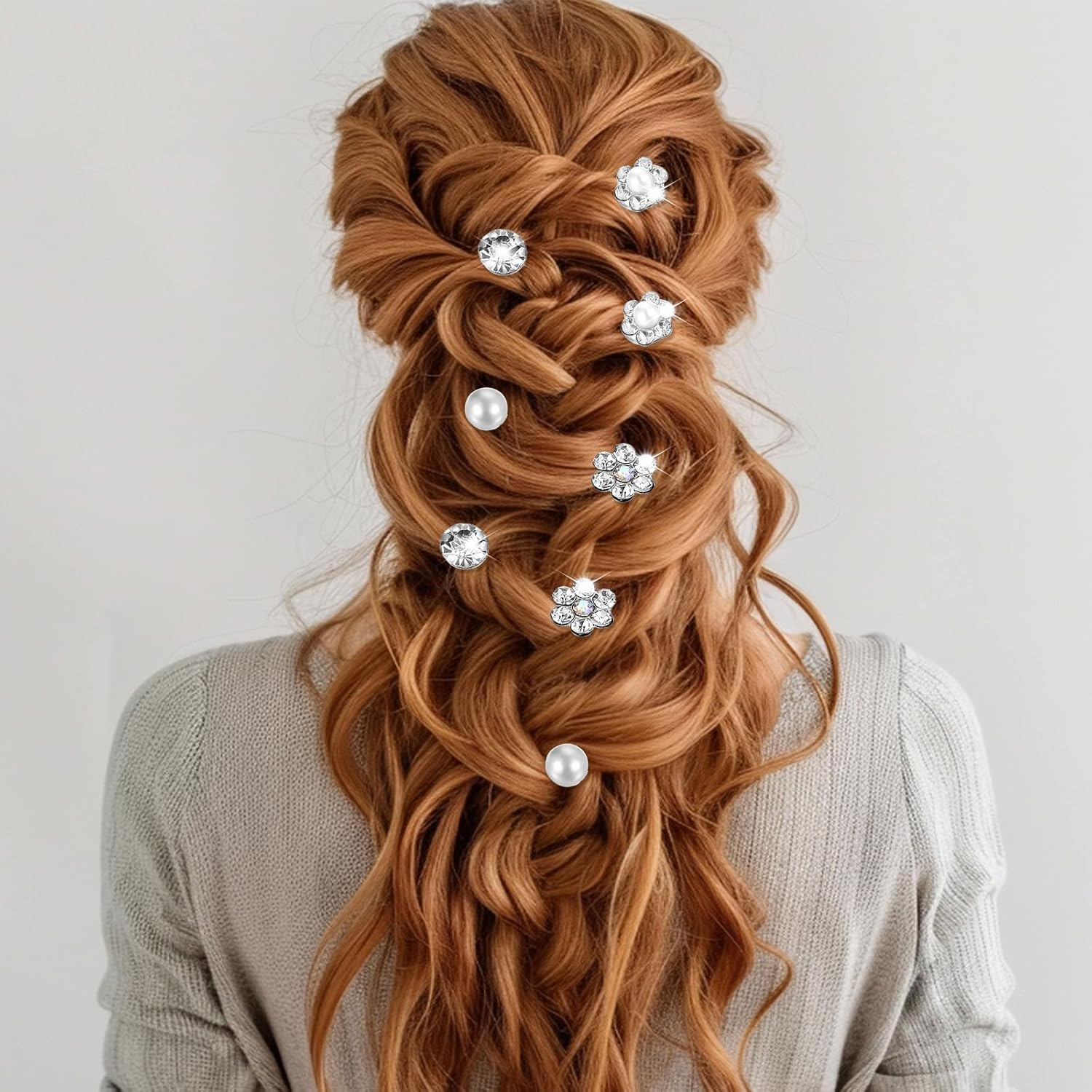 48Pcs, 4 Styles Rhinestone Crystal Pearl Twisters Spiral Set, Flower Jewels Hair Pins Silver Coil Accessories for Women, Bride, Bridesmaids, Wedding, Prom, Party and Special Occasion image number 6