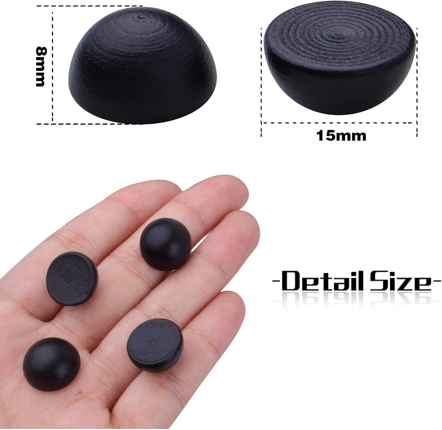 Half Wooden Balls, 100Pcs Half round Unfinished Wooden Balls Natural Smooth Mini Split Hemisphere Wood Craft Beads Balls for DIY Projects Art Design Painting Christmas Party Ornament, 15Mm, Black - Black White image number 6