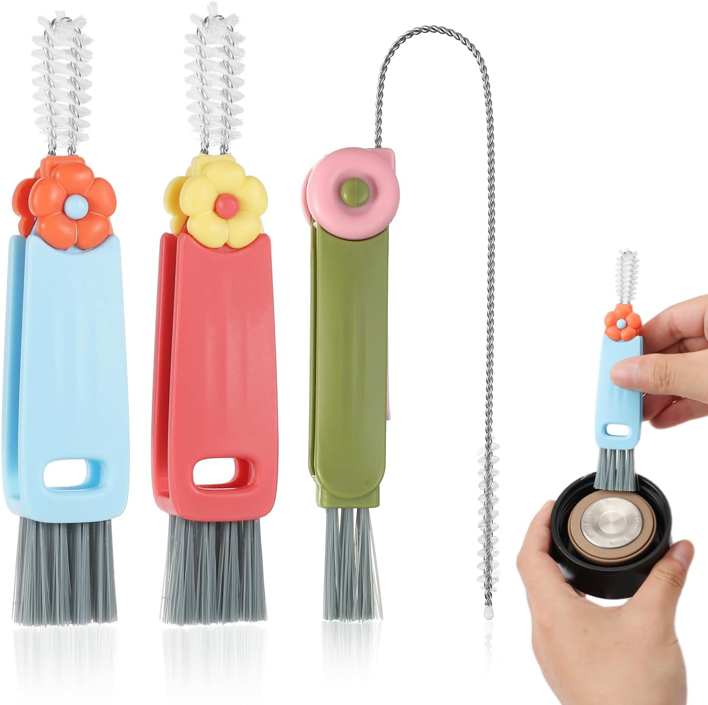 2Pcs 3-In-1 Cup Lid Cover Gap Cleaning Brush, Multi-Functional Bottle Cap Gap Cleaning Brush Household Cleaning Tool Bottle Cleaning Brush (Mixed Colors) image number 2