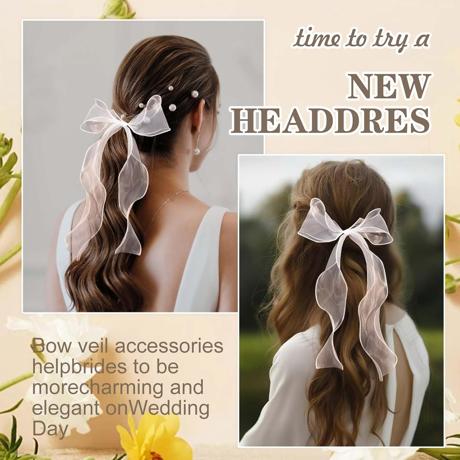 Xanthelle Veil Bride, White Tulle Hair Bow with Bow Clip, Bridal Veil for Hen Party, Wedding Veil Short for Women and Girls image number 5