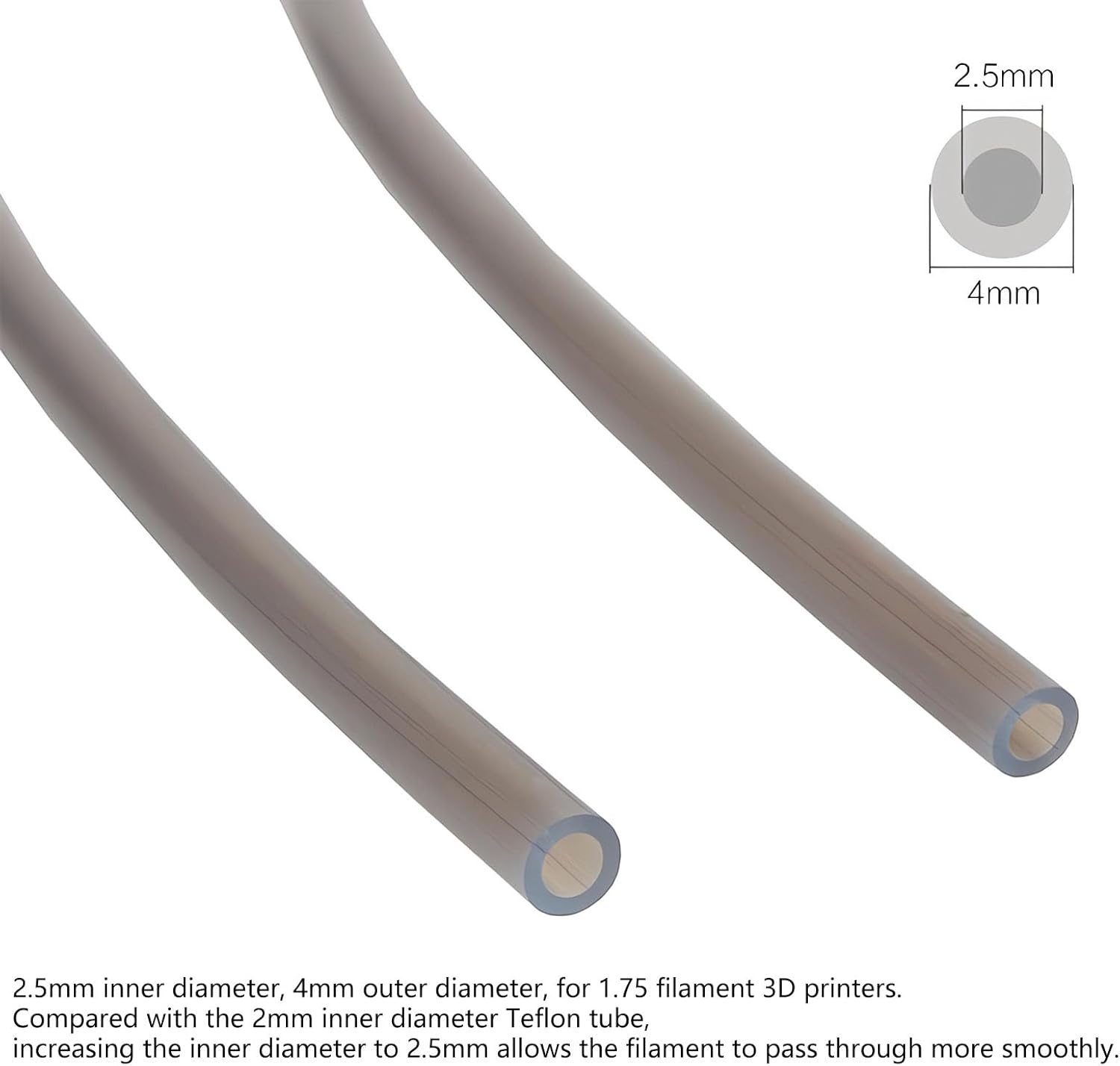 LEOWAY 5M 3D Printer Ultra-Smooth PTFE Teflon Tube 2.5Mm Id/4.0Mm OD, PTFE Bowden Tubing for 1.75Mm Filament,Compatible with K1C, K1 Max, K1, Ender 3 V3 3D Printer