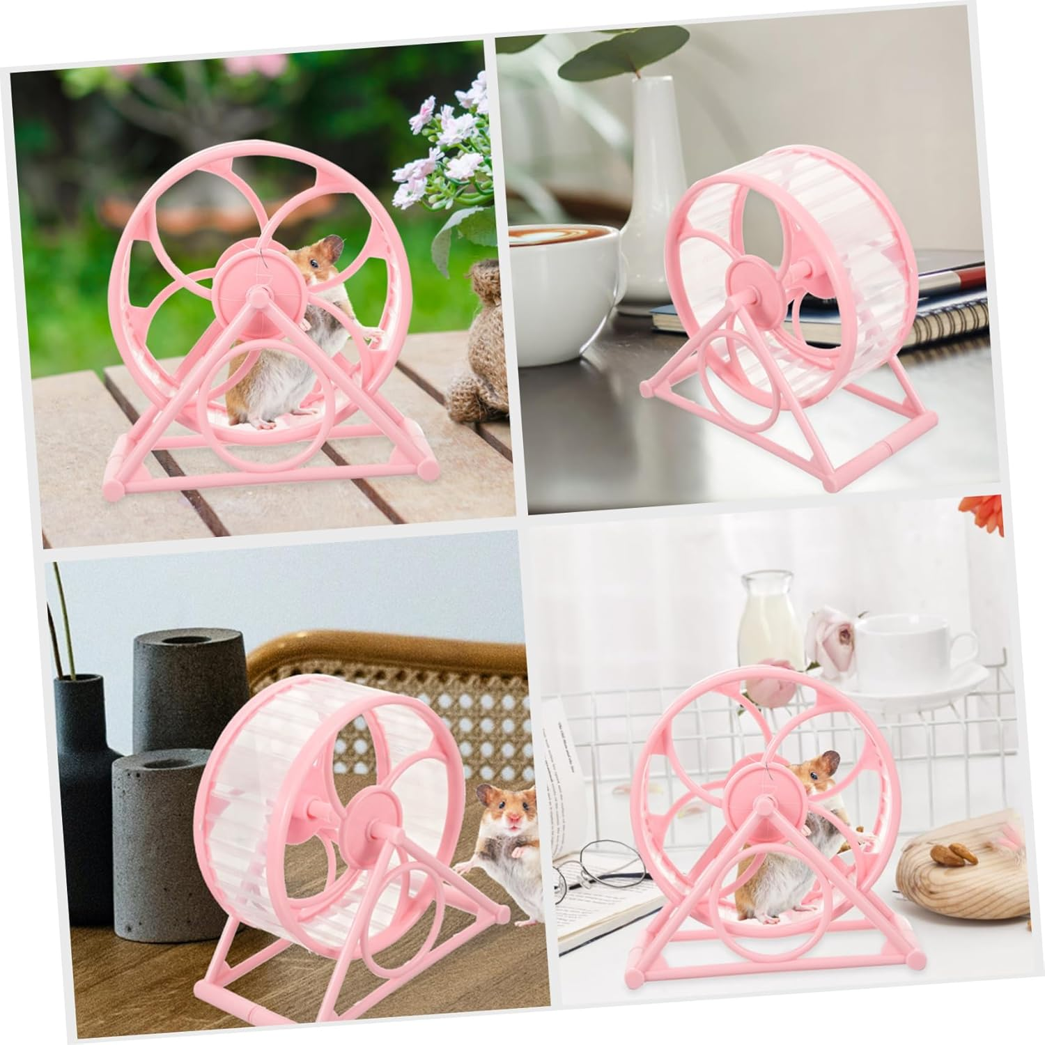 Silent Hamster and Gerbil Running Wheel Stand, Pink Plastic Exercise Wheel for Small Pets like Hedgehogs, Guinea Pigs and Chinchillas, Suitable for Cage Use and Small Animal Play image number 6