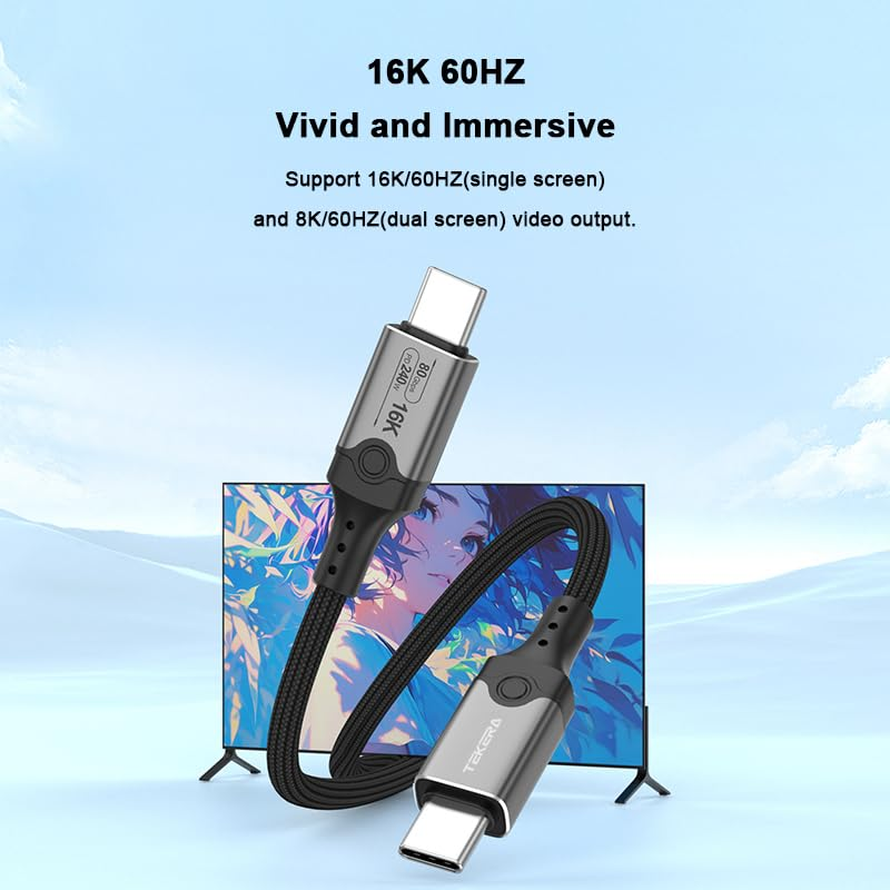 USB5 Cable 1M, 120Gbps Thunderbolt 5 Bandwidth for 16K/Dual 8K, 240W, Braided USB C Video Cable Compatible Thunderbolt 5/4/3, Usb4,Ssd,Type C image number 5