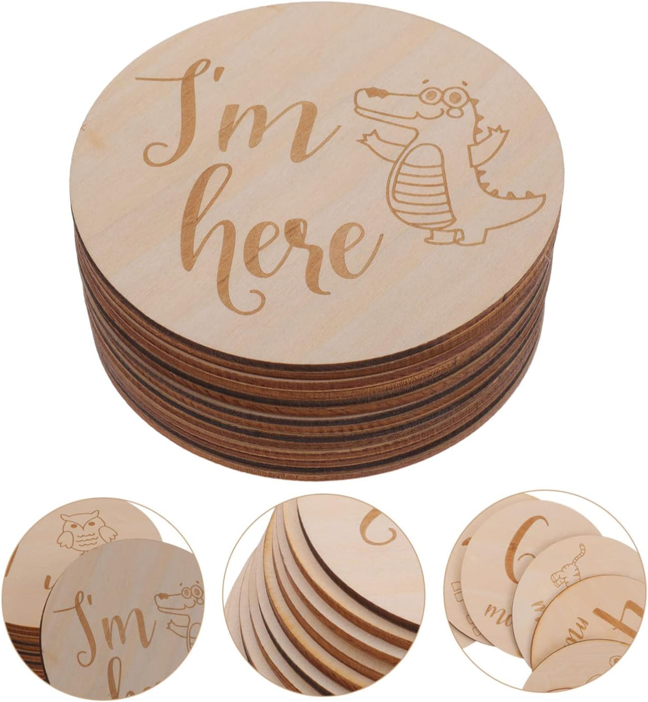 ERINGOGO 1 Set Milestone Cards Wooden Monthly Milestone Marker Discs for Newborn Photography for Showers And image number 4