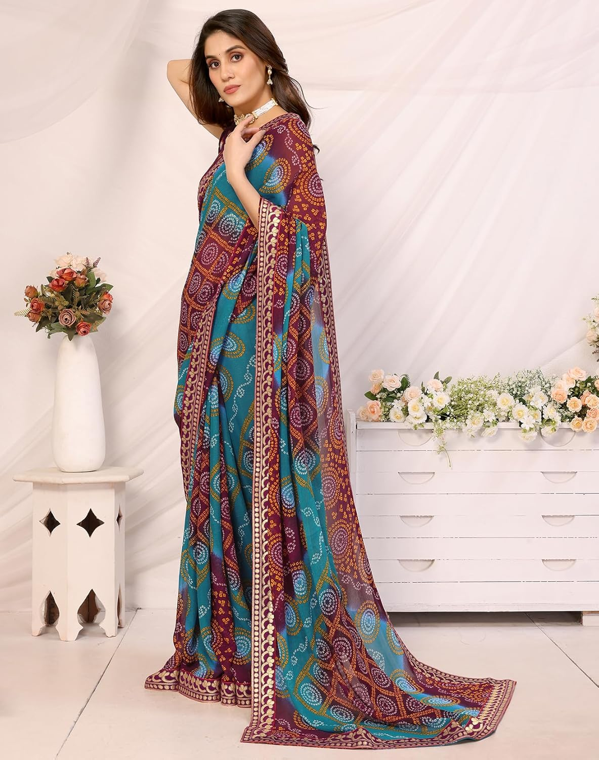 Yashika Women'S Woven Latest Georgette Saree with Lace and Blouse Material